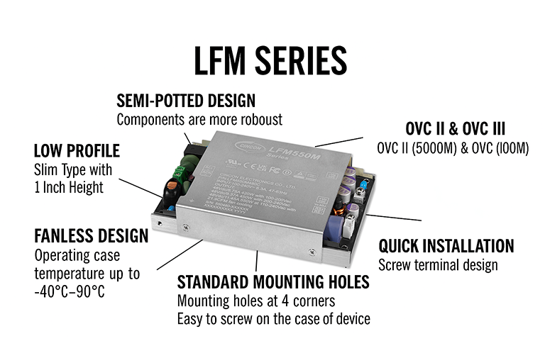 LFM Series Benefits - 550W fanless power supplies
